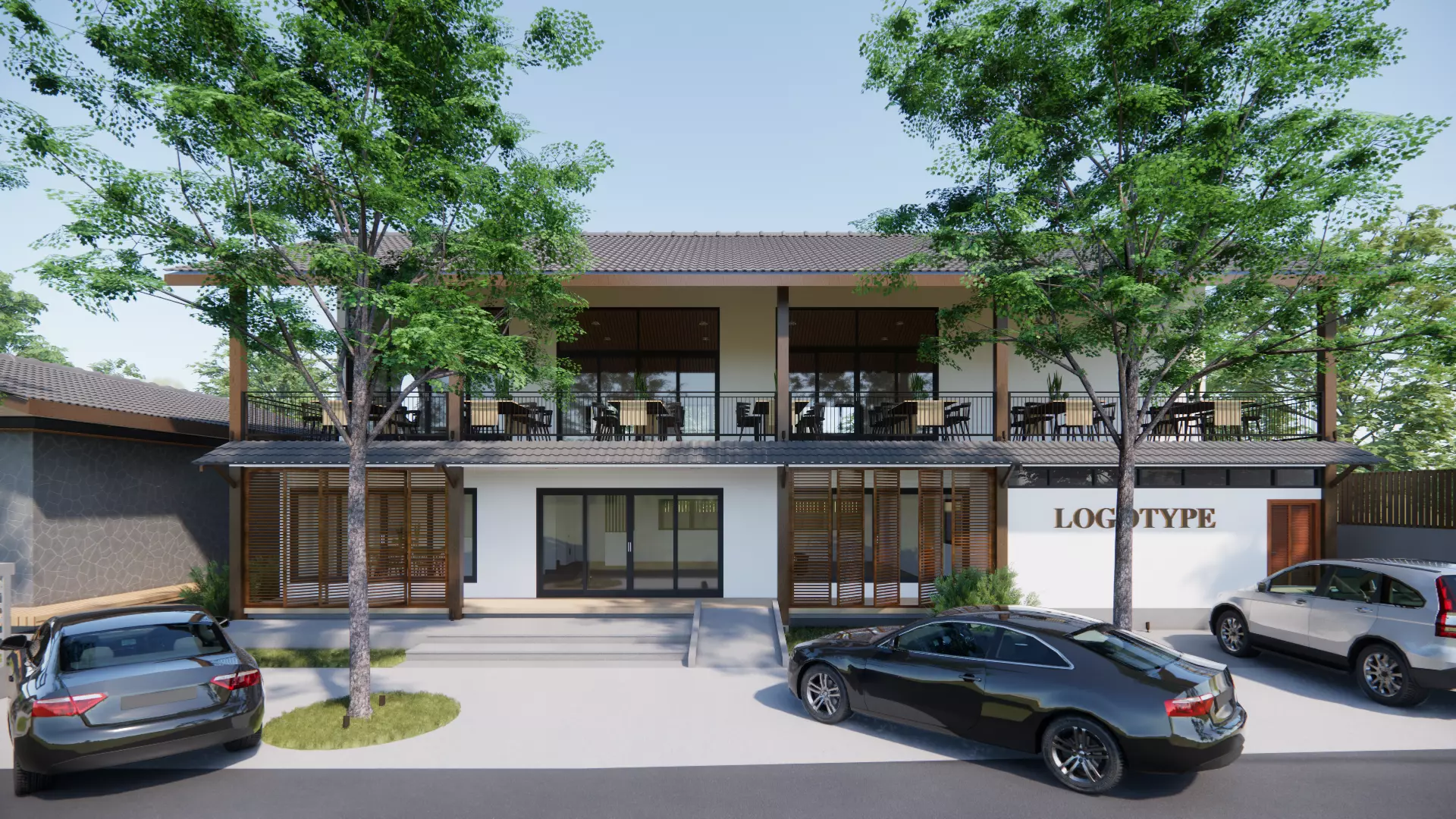 งานออกแบบร้านอาหาร 2 ชั้น 3D